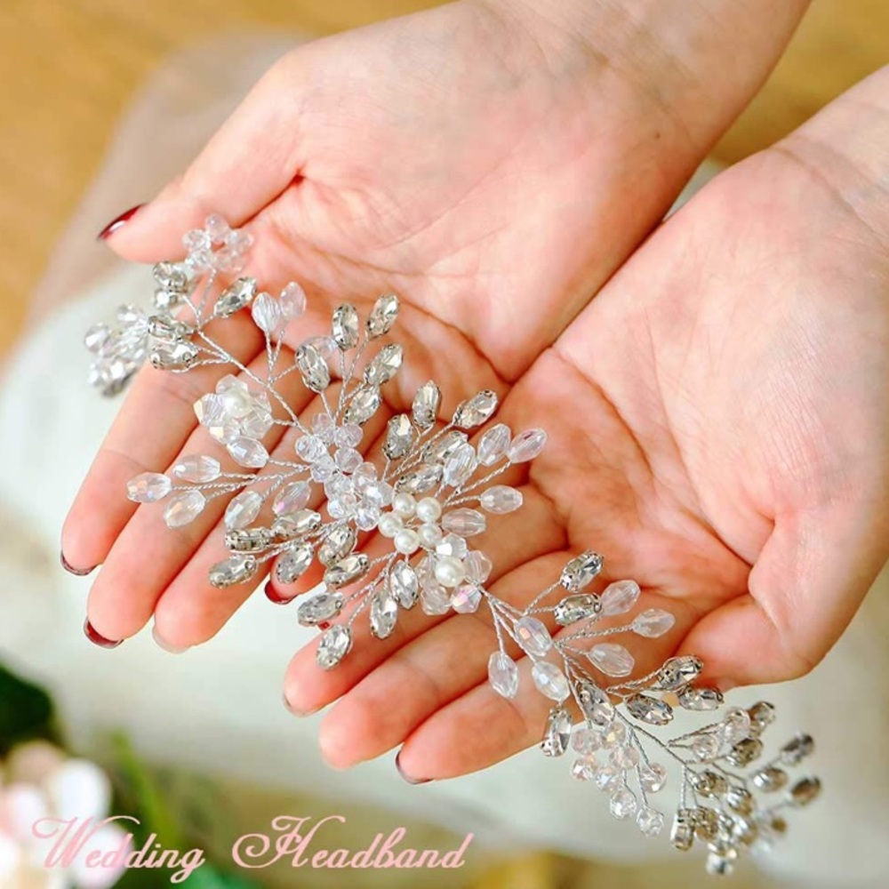 Crystal Hair Piece Wedding Vine Silver Rhinestone - Picture 2 of 5